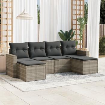 ARDEBO.de - 6-tlg. Garten-Sofagarnitur mit Kissen Hellgrau Poly Rattan