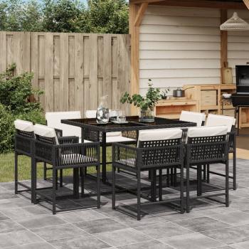 ARDEBO.de - 9-tlg. Garten-Essgruppe mit Kissen Schwarz Poly Rattan