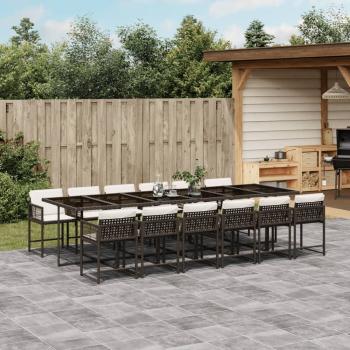 ARDEBO.de - 13-tlg. Garten-Essgruppe mit Kissen Braun Poly Rattan