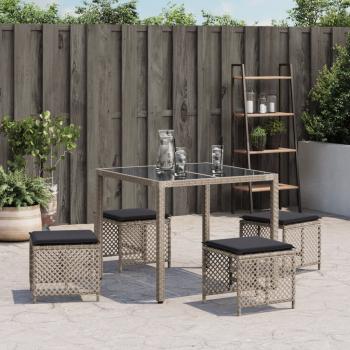 Gartenhocker mit Kissen 4 Stk. Hellgrau 41x41x36 cm Poly Rattan