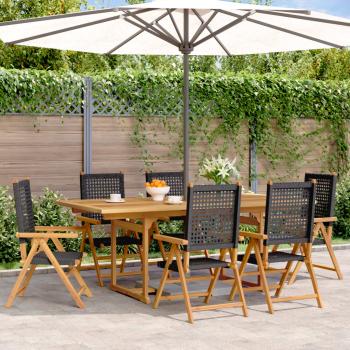 ARDEBO.de - 7-tlg. Garten-Essgruppe Poly Rattan und Massivholz Schwarz