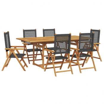 7-tlg. Garten-Essgruppe Poly Rattan und Massivholz Schwarz