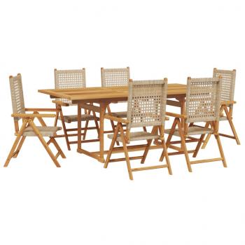 7-tlg. Garten-Essgruppe Poly Rattan und Massivholz Beige