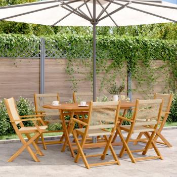 ARDEBO.de - 7-tlg. Garten-Essgruppe Polypropylen und Massivholz Beige