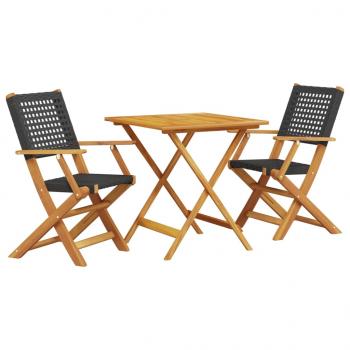 3-tlg. Bistro-Set Schwarz Poly Rattan und Massivholz