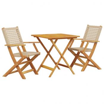 3-tlg. Bistro-Set Beige Poly Rattan und Massivholz