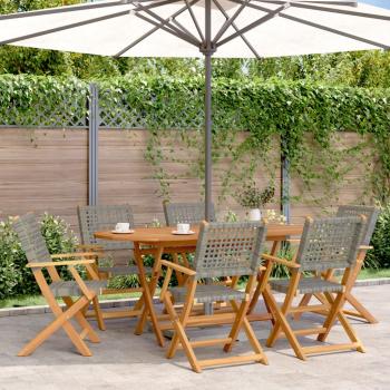 ARDEBO.de - 7-tlg. Garten-Essgruppe Poly Rattan und Massivholz Grau 