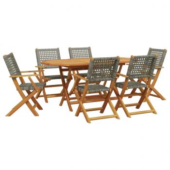 7-tlg. Garten-Essgruppe Poly Rattan und Massivholz Grau 