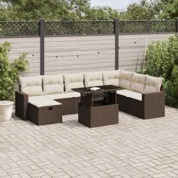 ARDEBO.de - 9-tlg. Garten-Sofagarnitur mit Kissen Braun Poly Rattan