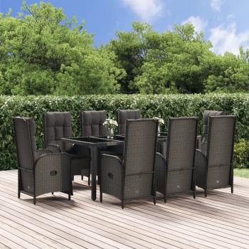 ARDEBO.de - 9-tlg. Garten-Essgruppe mit Kissen Schwarz Poly Rattan