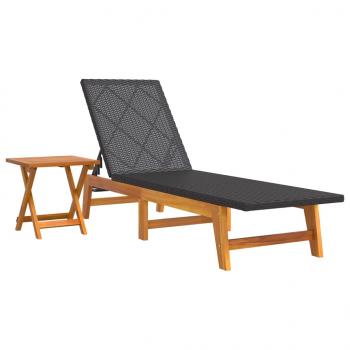 Sonnenliege mit Tisch Poly Rattan und Massivholz Akazie 