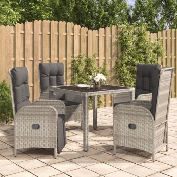 ARDEBO.de - 5-tlg. Garten-Essgruppe mit Kissen Grau Poly Rattan