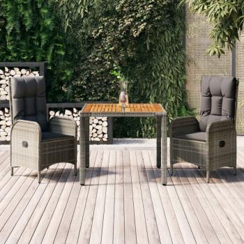 ARDEBO.de - 3-tlg. Garten-Essgruppe mit Kissen Grau Poly Rattan