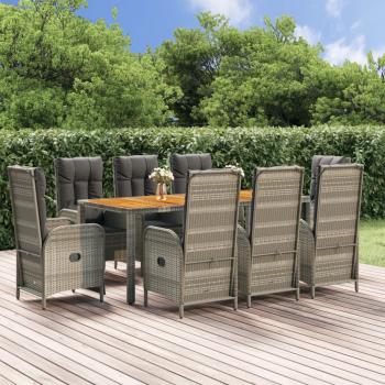 ARDEBO.de - 9-tlg. Garten-Essgruppe mit Kissen Grau Poly Rattan