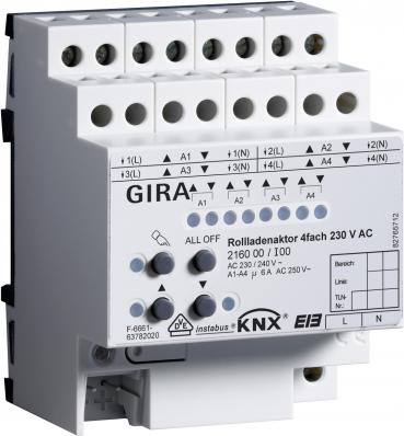 ARDEBO.de KNX Rollladenaktor 4fach 230 V AC mit Handbetätigung, Gira 216000