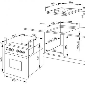 Amica EHEG 934 112 E EEK: A Einbauherd-Set mit Gaskochfeld, 60 cm breit, 65 L, Window Timer, Heißluft, CoolDoor3, SoftClose, edelstahl