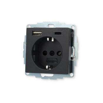 Gira 245928 SCHUKO-Steckdose 16 A 250 V~ mit Shutter und USB-Spannungsversorgung 2fach Typ A / Typ C, Anthrazit