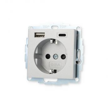 Gira 245926 SCHUKO-Steckdose 16 A 250 V~ mit Shutter und USB-Spannungsversorgung 2fach Typ A / Typ C, Aluminium