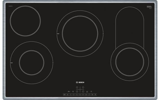 ARDEBO.de Bosch PKC845FP1D Serie 6 Autarkes Glaskeramik Kochfeld, Glaskeramik, 80 cm breit, Edelstahl-Rahmen, DirectSelect, 17 Leistungsstufen, schwarz