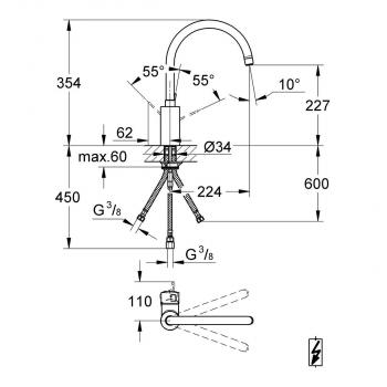 GROHE Eurosmart Cosmopolitan Einhebelmischer, hoher Auslauf, Niederdruck, chrom (31180000)