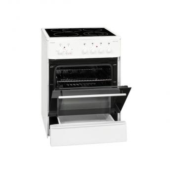 Exquisit ECM6-4BZ EEK: A Elektro-Standherd, Glaskeramik, 60 cm breit, Grill, Umluft, weiß