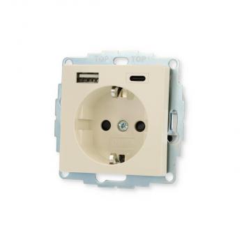 Gira 245901 SCHUKO-Steckdose 16 A 250 V~ mit Shutter und USB-Spannungsversorgung 2fach Typ A / Typ C, Cremeweiß glänzend