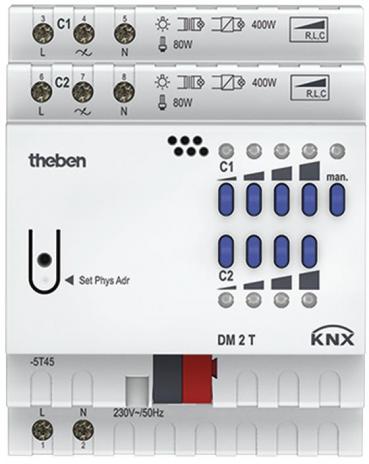 ARDEBO.de Theben DM 2 T KNX 2-fach Universaldimmaktor, FIX1, 400 Watt (4940270)