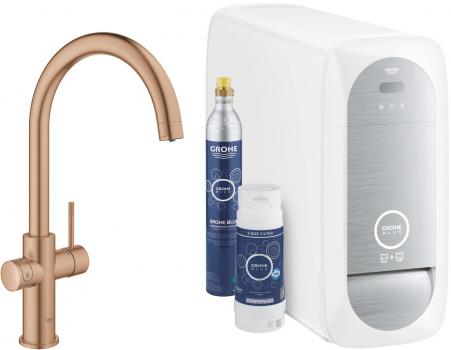 ARDEBO.de GROHE Blue Home C-Auslauf Starter Kit, Bluetooth/WIFI, warm sunset gebürstet (31455DL1)