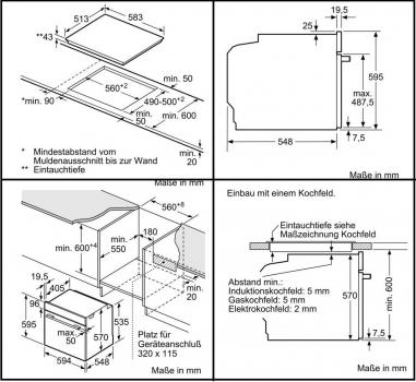 Neff XED342 EEK: A Einbauherd-Set mit Glaskeramikkochfeld (E1ECC0AN0+ M13R42N2), 60 cm breit, 71L, CircoTherm, Edelstahl