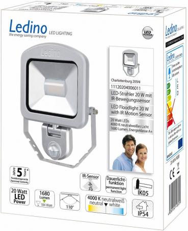 Ledino Charlottenburg 20SNI LED-Strahler mit Sensor, 20W, 4000K, silber (11120204006011)