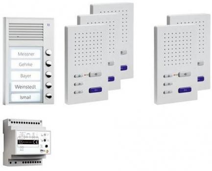 ARDEBO.de TCS PPAF05-EN/02 vorkonfigurierte Türsprechanlage für 5 Wohneinheiten, Aufputz, Freisprecher