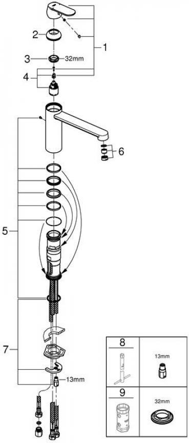 GROHE EH-SPT-Batterie Eurosmart C 30194 Einhebelmischer, Niederdruck, mittelhoher Auslauf, chrom (30194000)