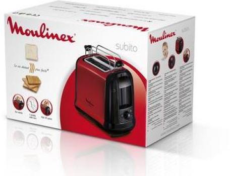 Moulinex LT261D Subito 3 2-Scheiben-Toaster, 850 W, Brötchenaufsatz, Auftau-/Aufwärmfunktion, schwarz/weinrot