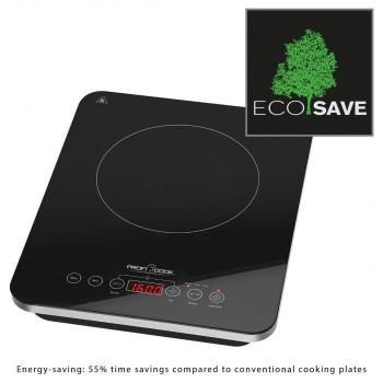 ProfiCook PC-EKI 1062 Induktions-Einzelkochplatte, 2000 W, ECO-Save, 3 LED-Kontrollleuchten, 180-Minuten Timer schwarz/silber (501062)