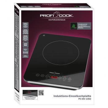 ProfiCook PC-EKI 1062 Induktions-Einzelkochplatte, 2000 W, ECO-Save, 3 LED-Kontrollleuchten, 180-Minuten Timer schwarz/silber (501062)