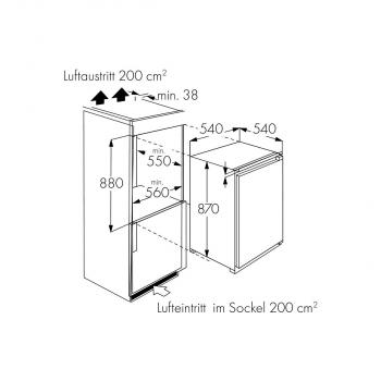 Wolkenstein WKS135.0 EB Einbau Vollraumkühlschrank, 54 cm breit, Nischenhöhe 88 cm, 129 L, Schlepptürtechnik, Thermostat, Eierablage