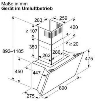 Siemens LC91KLT60 A+ Wandesse, 90 cm breit, cookConnect System, iQdrive-Motor, Leistung 3-stufig + 2 Intensiv, Klarglas schwarz bedruckt