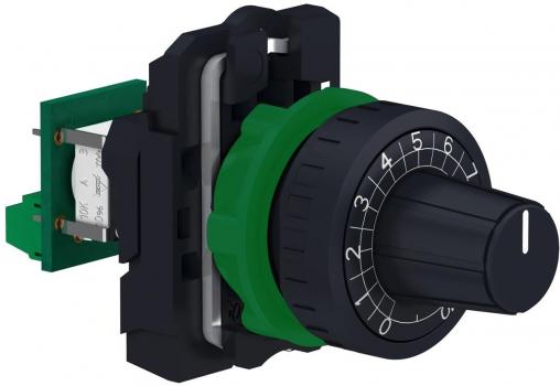 ARDEBO.de Schneider Electric XB5AD912R10K Potentiometer, Komplettgerät, Harmony XB5, Kunststoff, 22mm, Widerstand 10K Ohm, schwarz