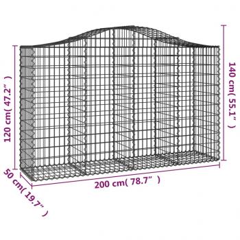 Gabionen mit Hochbogen 4 Stk. 200x50x120/140cm Verzinktes Eisen