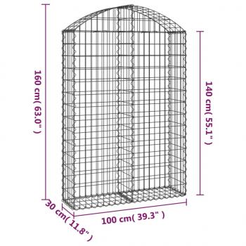 Gabione mit Hochbogen 100x30x140/160 cm Verzinktes Eisen