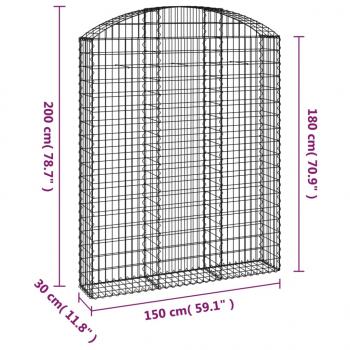 Gabione mit Hochbogen 150x30x180/200 cm Verzinktes Eisen