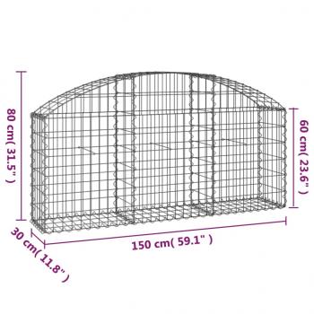 Gabione mit Hochbogen 150x30x60/80 cm Verzinktes Eisen