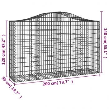 Gabionen mit Hochbogen 14Stk. 200x50x120/140cm Verzinktes Eisen