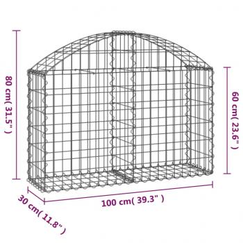 Gabione mit Hochbogen 100x30x60/80 cm Verzinktes Eisen