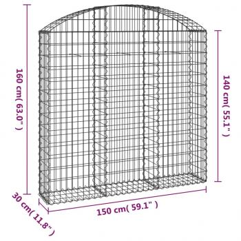 Gabione mit Hochbogen 150x30x140/160 cm Verzinktes Eisen