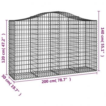 Gabionen mit Hochbogen 7 Stk. 200x50x120/140cm Verzinktes Eisen