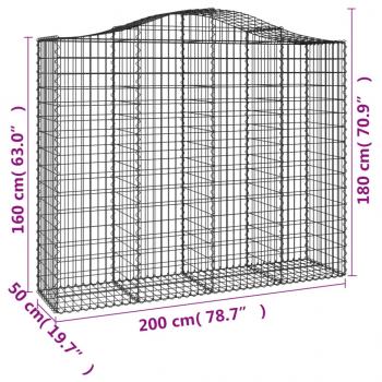 Gabionen mit Hochbogen 12Stk. 200x50x160/180cm Verzinktes Eisen