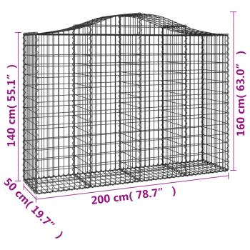 Gabionen mit Hochbogen 8 Stk. 200x50x140/160cm Verzinktes Eisen