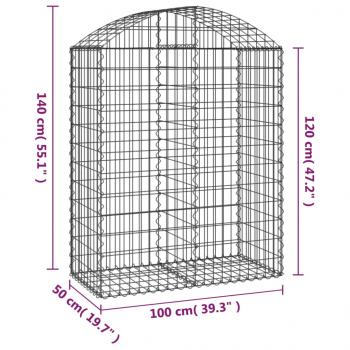 Gabione mit Hochbogen 100x50x120/140 cm Verzinktes Eisen