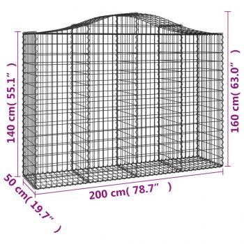 Gabionen mit Hochbogen 10Stk. 200x50x140/160cm Verzinktes Eisen